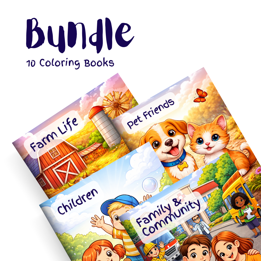 Home, Farm & Community Bundle – 10 Coloring Books